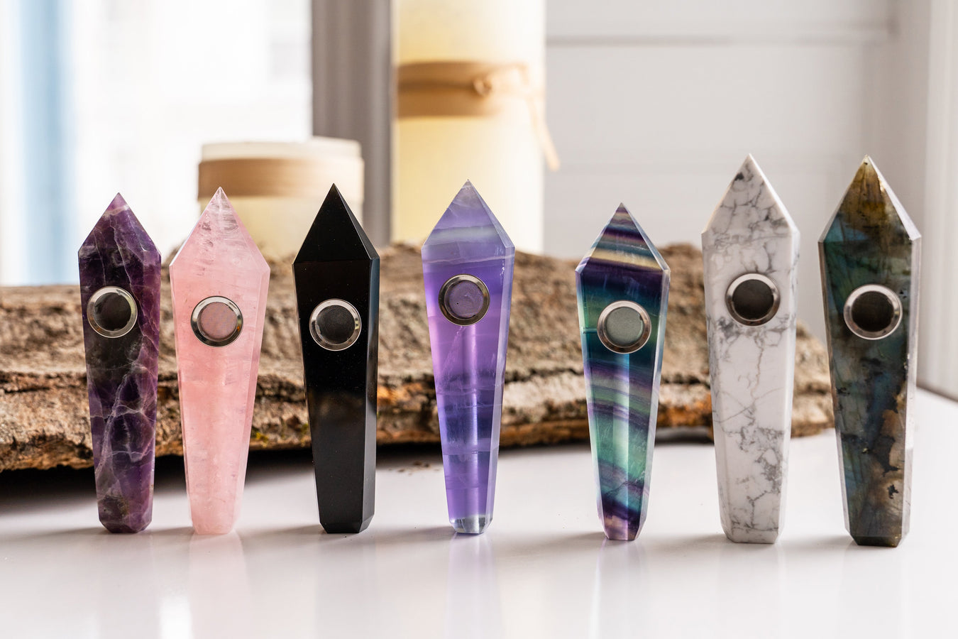 gemstone and quartz smoking pipe with mesh screen for smooth herbal enjoyment