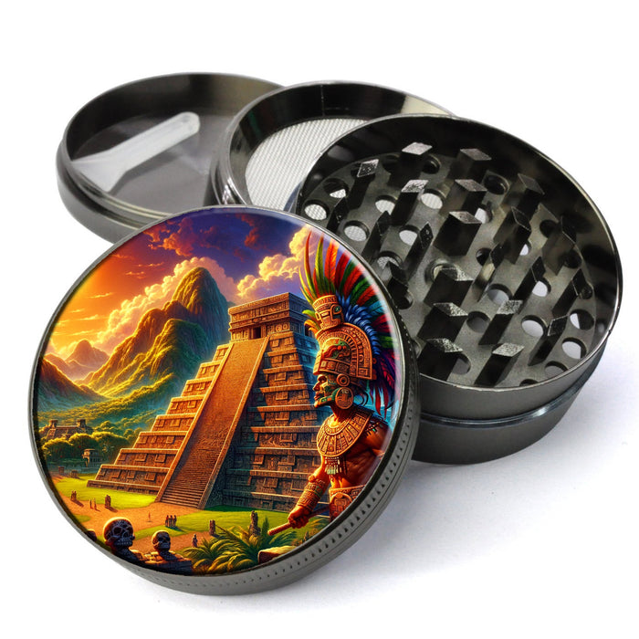 Aztec Grinder for Herbs, Majestic Aztec Temple Aztec Warrior in Traditional Attire, Large Grinder, Herb Grinder