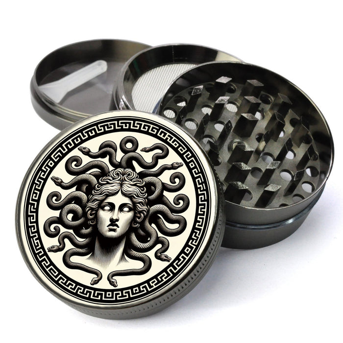 Medusa, inspired by traditional Greek Key or Meander pattern, iconic snake hair, Extra Large 5 Piece Spice Herb Grinder