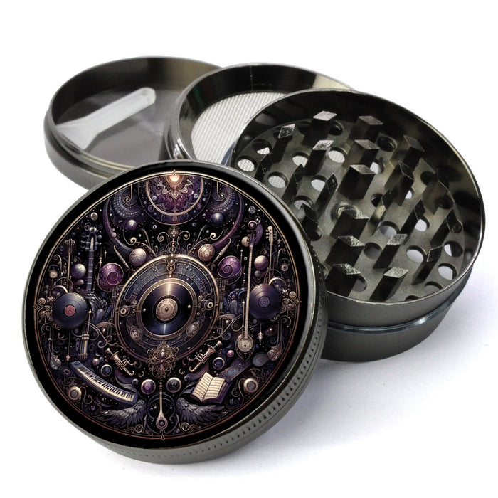 Whimsigoth Musical Grinder, Steampunk Grinder, Vinyl Records Grinder, Extra Large 5 Piece Grinder, Herb Grinder With Catcher, Unique Gift