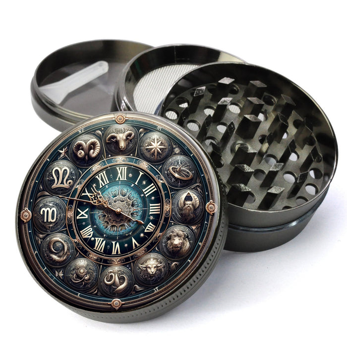 Astrology Clock Grinder, Zodiac Grinder, Whimsigoth Grinder, Steampunk Grinder, Cyberpunk Grinder, Extra Large 5 Piece Herb Grinder, Gift