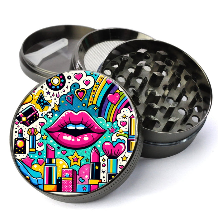 Girly Pop Art Grinder, Red Lips Grinder, Herb Grinder With Catcher, Extra Large 5 Piece Herb Grinder, Cool Grinder, Best Gifts For Her