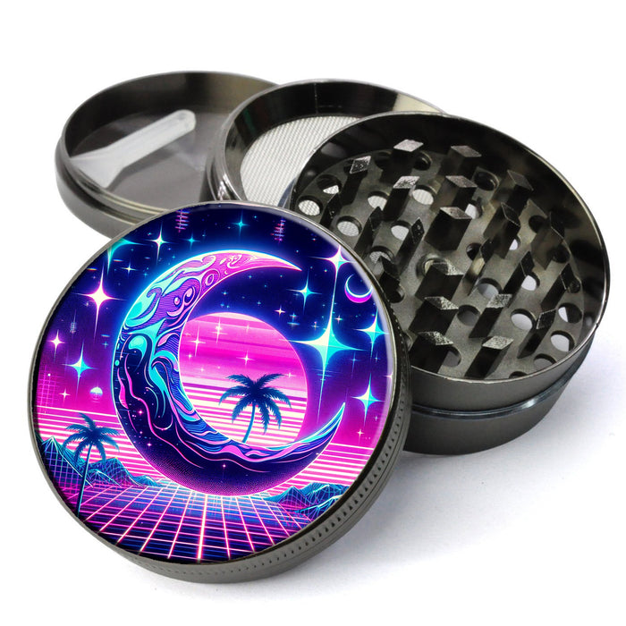 Vapor Wave Style Crescent Moon and Stars, Girly Grinder, Large 5 Piece Herb Grinder, Gift Herb Grinder