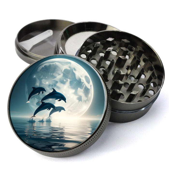 Dolphins Dancing in the Moonlight, Playful Dolphins Jumping from the Water Extra Large 5 Piece Herb Grinder, Gift Herb Grinder