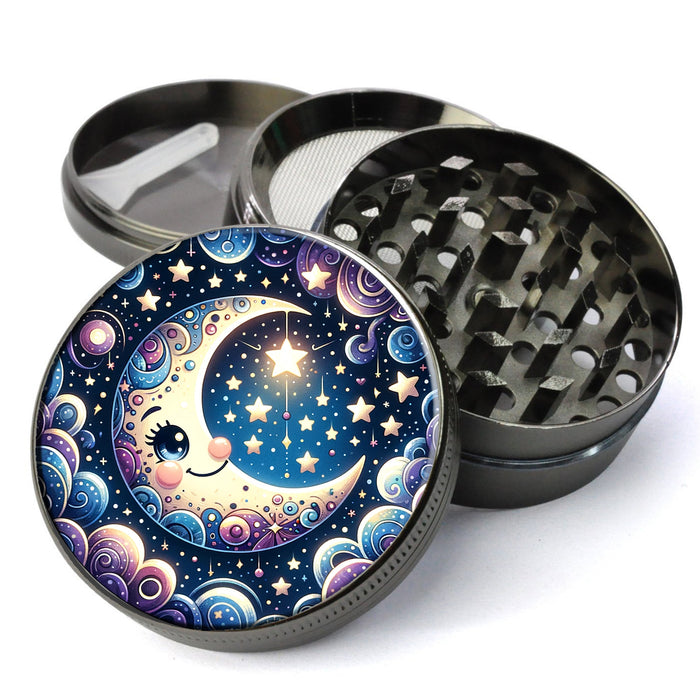 Fun and Whimsical Crescent Moon, Playful and Imaginative Moon, Dreamy Nighttime Sky, Extra Large 5 Piece Spice Herb Grinder
