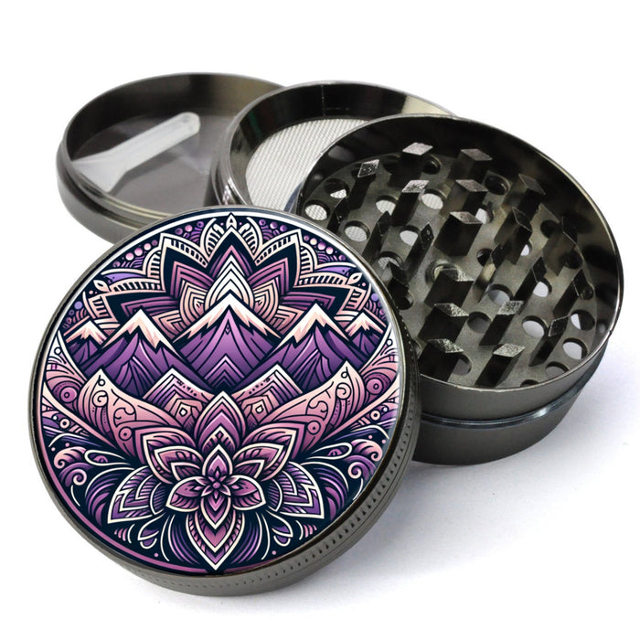 Majestic Purple Mountain Mandala, Serene and Mystical Nature Scene, Meditative, Extra Large 5 Piece Spice Herb Grinder