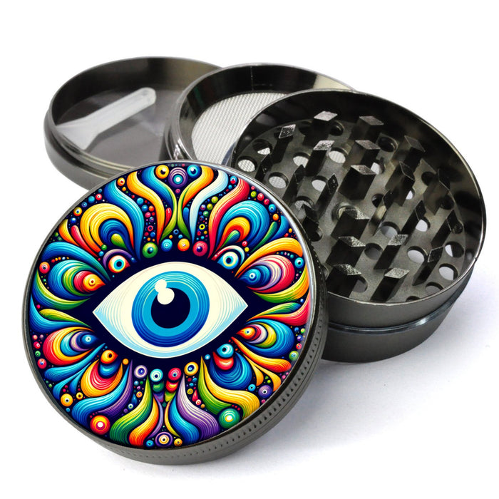 Rainbow Nazar Evil Eye Amulet, Fun and Playful, Protection and Positive Vibes, Extra Large 5 Piece Spice Herb Grinder