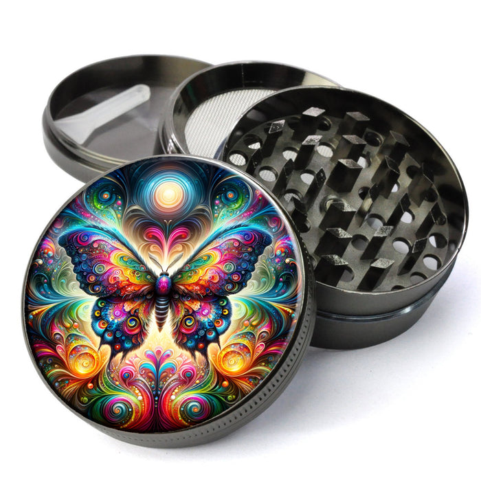 Psychedelic Magical Moth, Otherworldly Swirling Patterns, Mystical and Surreal Butterfly, Extra Large 5 Piece Spice Herb Grinder