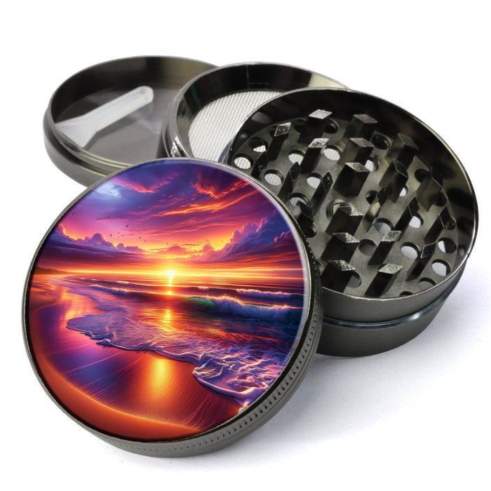 Beach at Sundown Herb Grinder, Sunset Grinder, Waves Rolling in, Ocean Beach Grinder, Large Grinder With Catcher, Herb Grinders