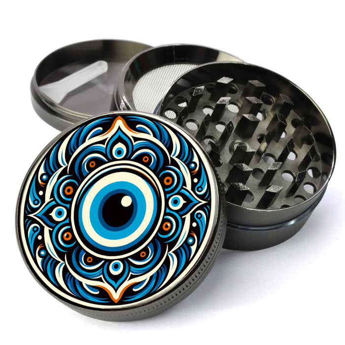 Nazar Evil Eye Amulet, Lapis Lazuli Blue, Protection and Positive Vibes, Extra Large 5 Piece Spice Herb Grinder