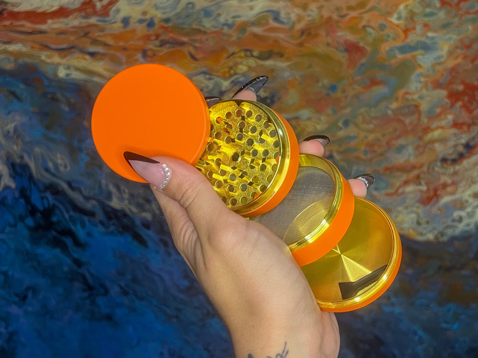 Girly Orange Grinder, Orange Rubberized Grinder, 2.5 Inch Large Grinder, Soft Matte Grinder, 4 Piece Spice Grinder