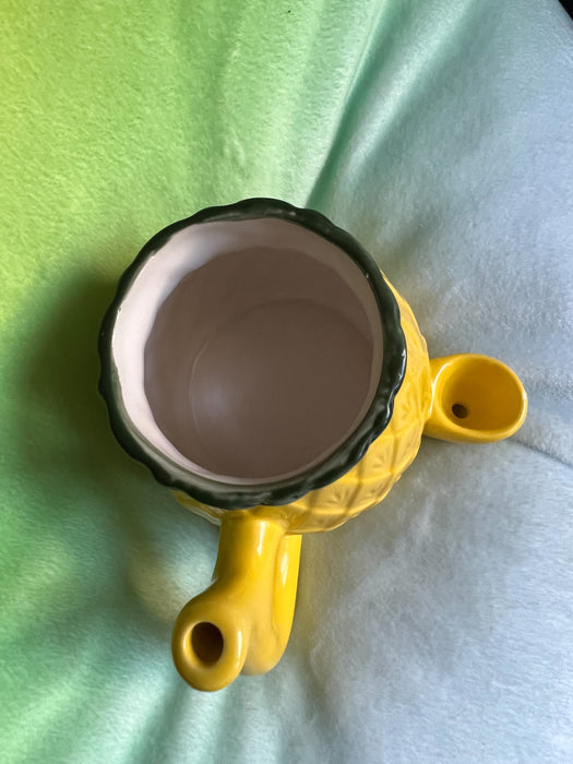 Tropical Pineapple Ceramic Coffee Mug and Pipe – Unique Dual-Use Design for Coffee and Herbs