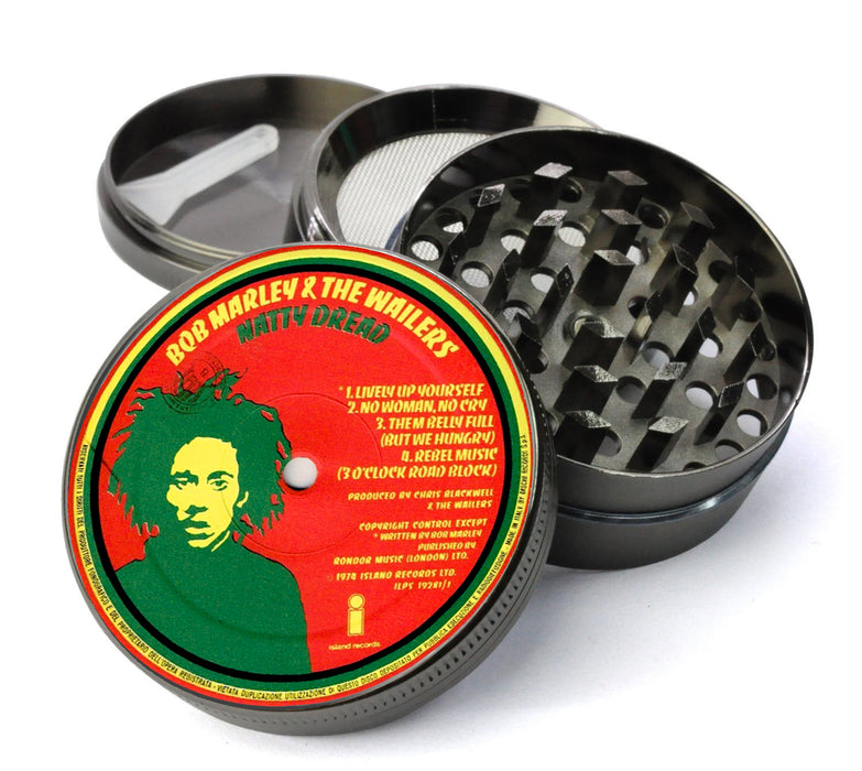 Bob Marley Vinyl LP Label - Natty Dread - Deluxe Metal 5 Piece Herb Grinder With Microfine Screen