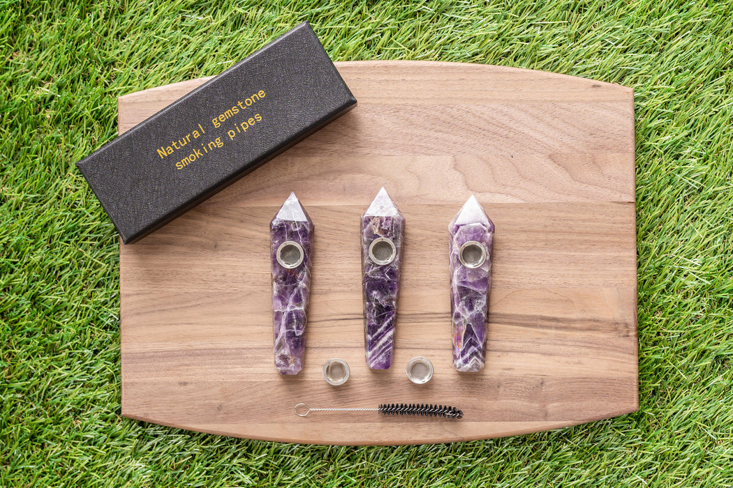 Amethyst Gemstone Smoking Pipes | Natural Stone Pipes For Smoking | Gift Box, Extra Screens, Pipe Cleaner | Crystal, Quartz Stone Pipes