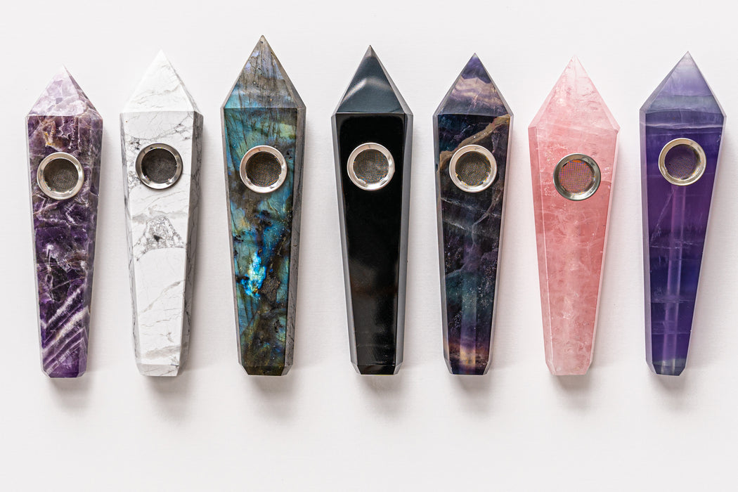 White Turquoise Gemstone Smoking Pipes | Natural Stone Pipes For Smoking | Gift Box, Extra Screens, Pipe Cleaner | Crystal, Quartz Stone Pipes