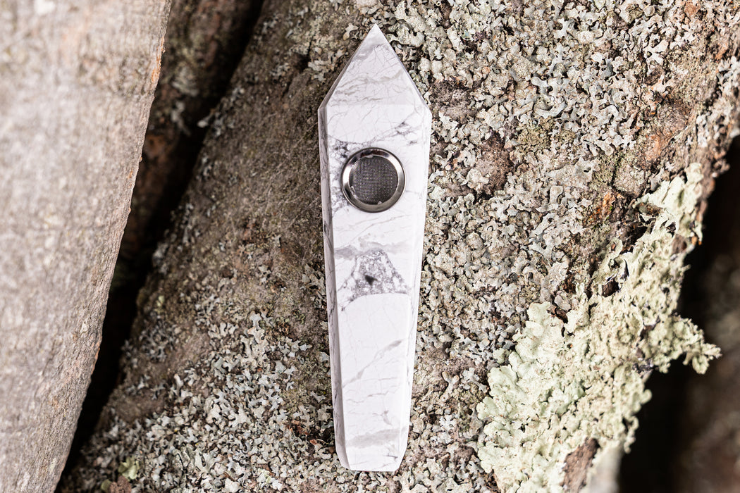 White Turquoise Gemstone Smoking Pipes | Natural Stone Pipes For Smoking | Gift Box, Extra Screens, Pipe Cleaner | Crystal, Quartz Stone Pipes