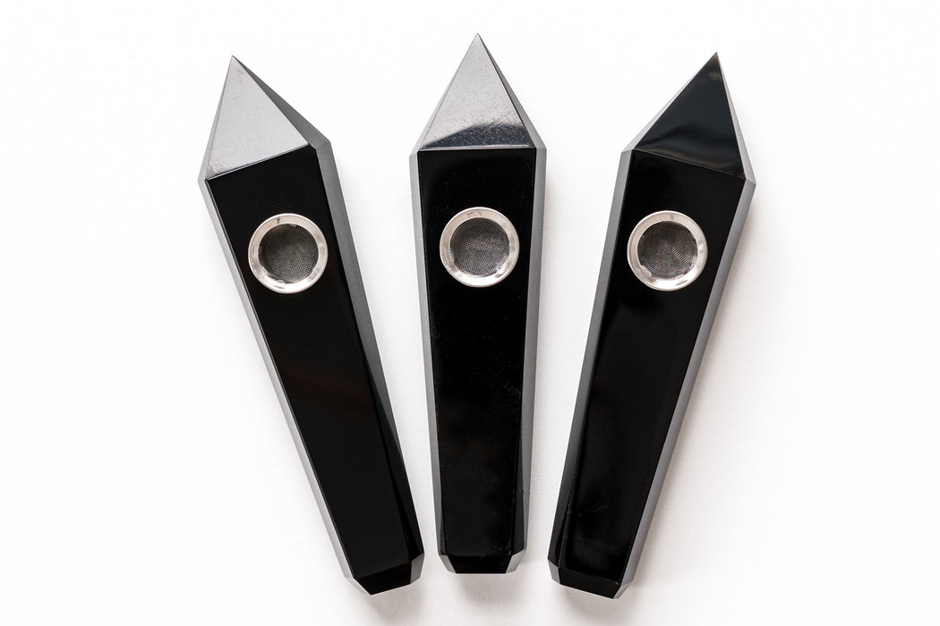 Black Obsidian Gemstone Smoking Pipes | Natural Stone Pipes For Smoking | Gift Box, Extra Screens, Pipe Cleaner | Crystal, Quartz Stone Pipes