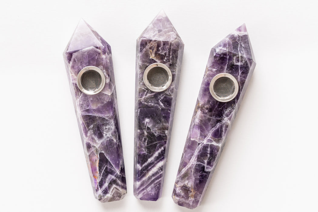 Amethyst Gemstone Smoking Pipes | Natural Stone Pipes For Smoking | Gift Box, Extra Screens, Pipe Cleaner | Crystal, Quartz Stone Pipes