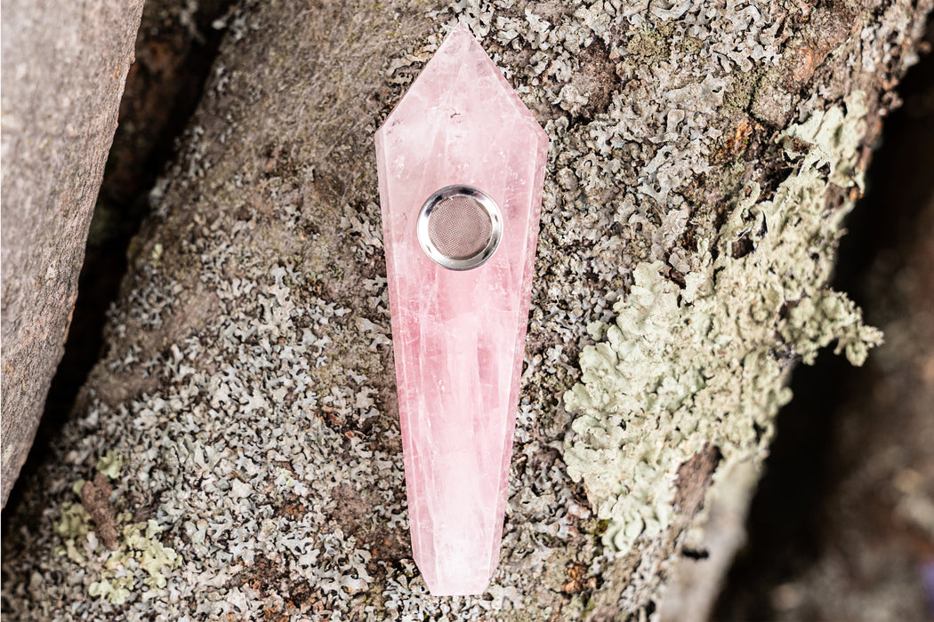Rose Quartz Gemstone Smoking Pipes | Natural Stone Pipes For Smoking | Gift Box, Extra Screens, Pipe Cleaner | Crystal, Quartz Stone Pipes
