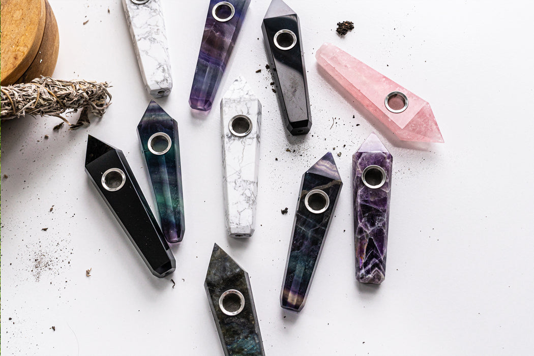 White Turquoise Gemstone Smoking Pipes | Natural Stone Pipes For Smoking | Gift Box, Extra Screens, Pipe Cleaner | Crystal, Quartz Stone Pipes