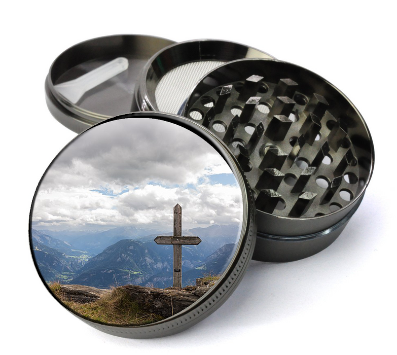 Wooden Cross Deluxe Metal 5 Piece Herb Grinder With Fine Screen