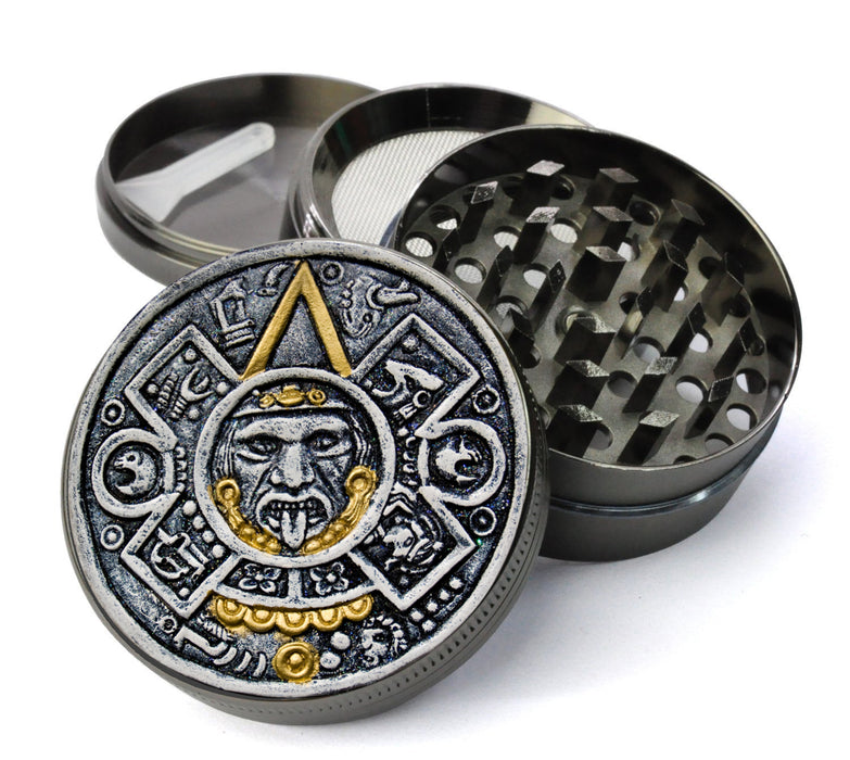 Tonatiuh Aztec Sun God Large 5 Piece Spice & Herb Grinder With Microfine Mesh Screen