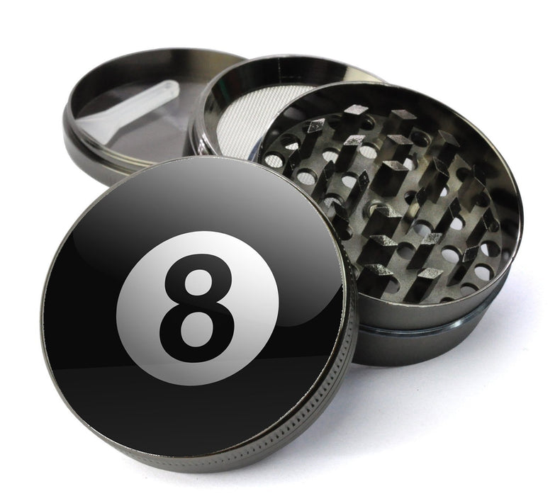Eight Ball Billiards and Pool Deluxe Metal 4 Piece Herb Grinder With Fine Screen