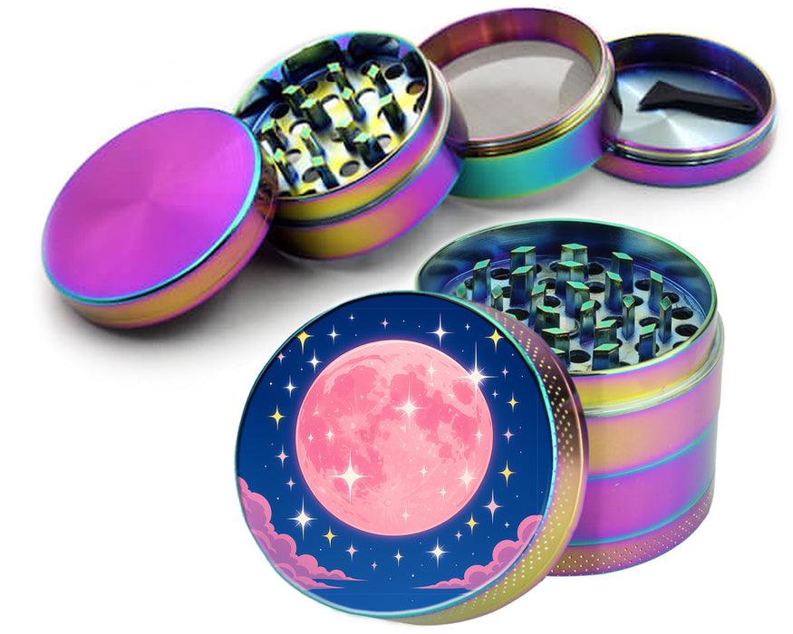Pink Kawaii Crescent Moon with Stars Spice Grinder Rainbow Grinder