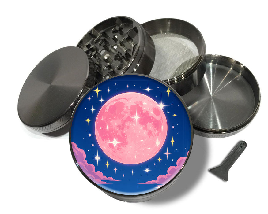 Pink Kawaii Crescent Moon with Stars Spice Grinder Grey Grinder