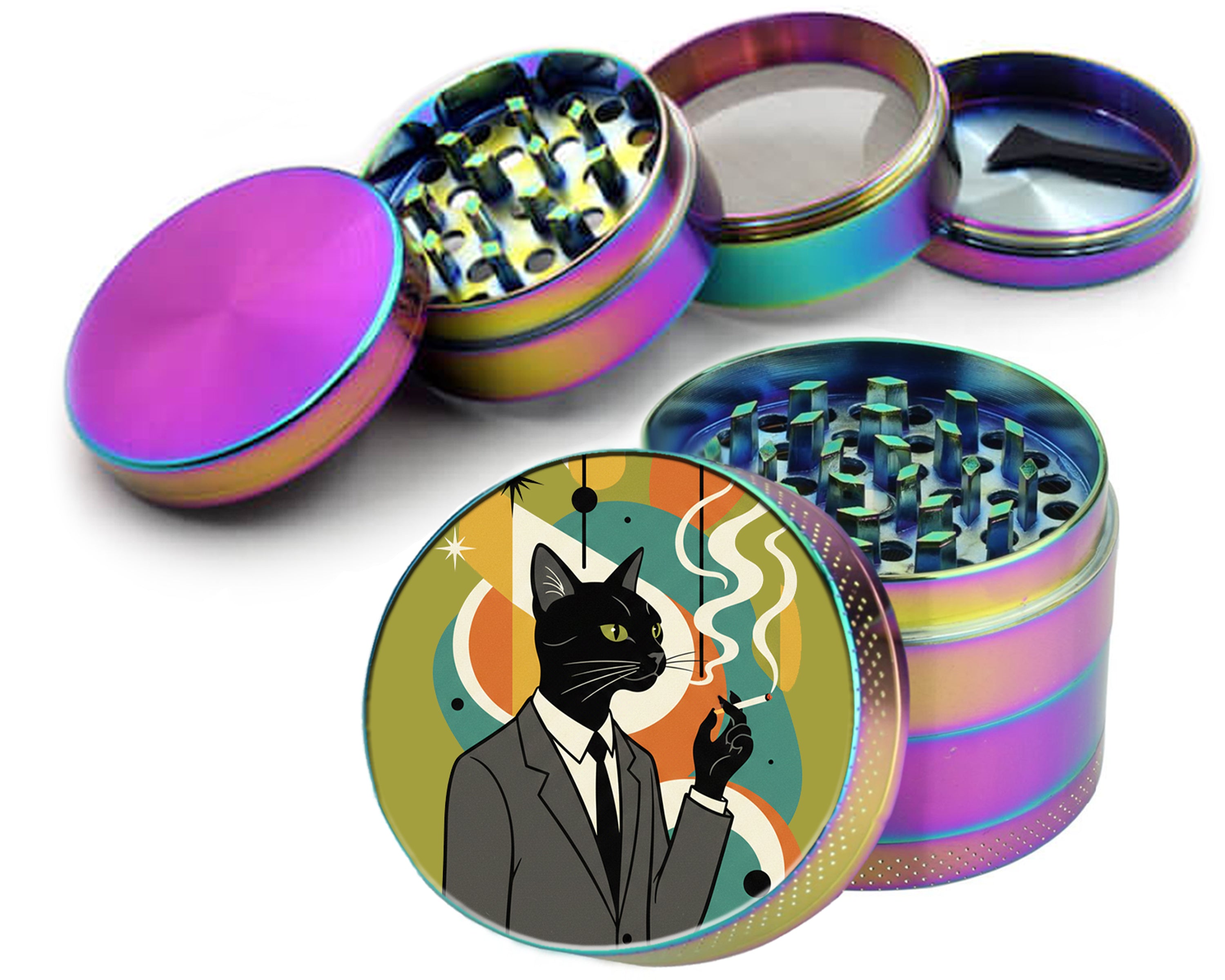 Midcentury Noir Cat Gentleman Spice Grinder Rainbow Grinder