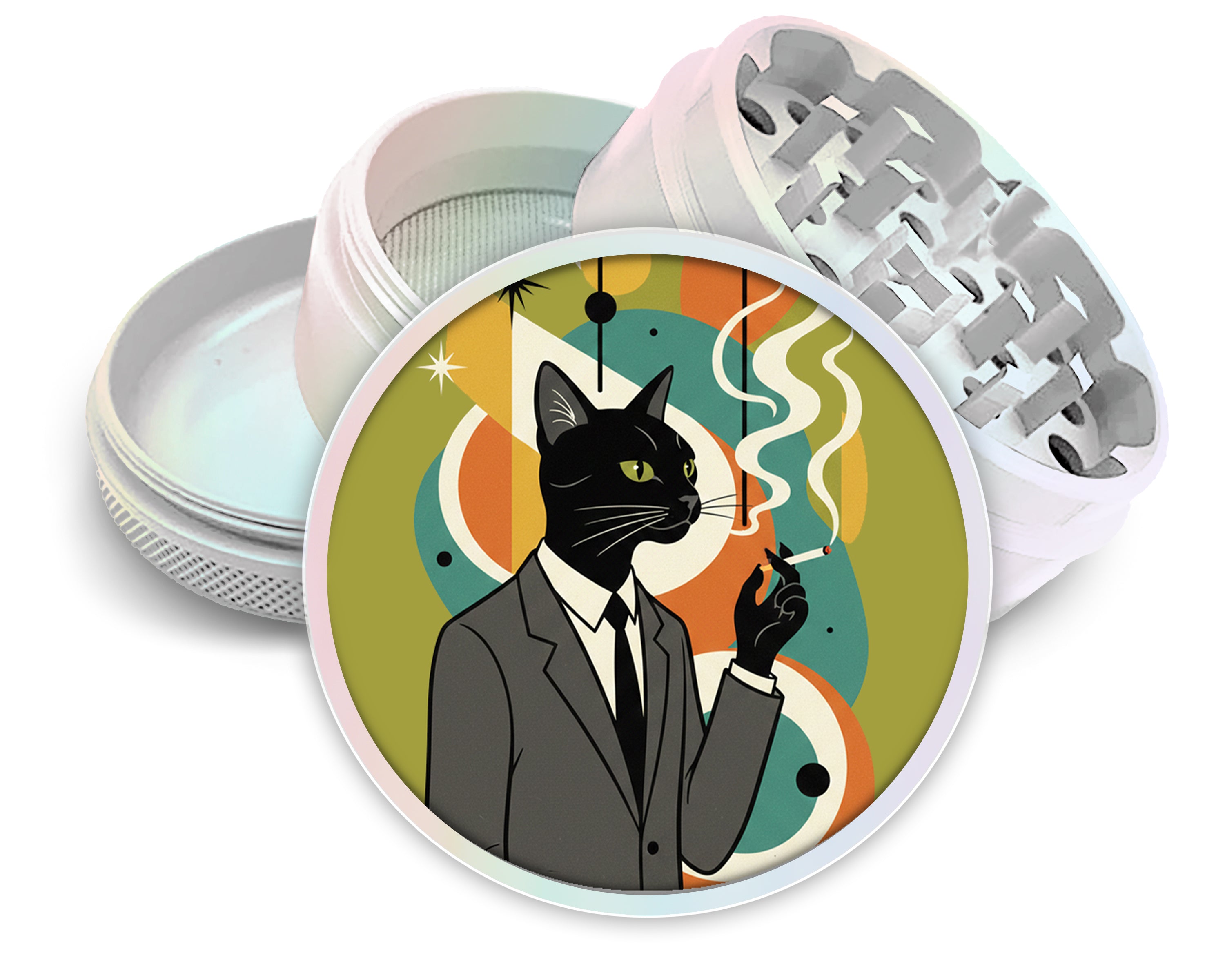 Midcentury Noir Cat Gentleman Spice Grinder White Grinder