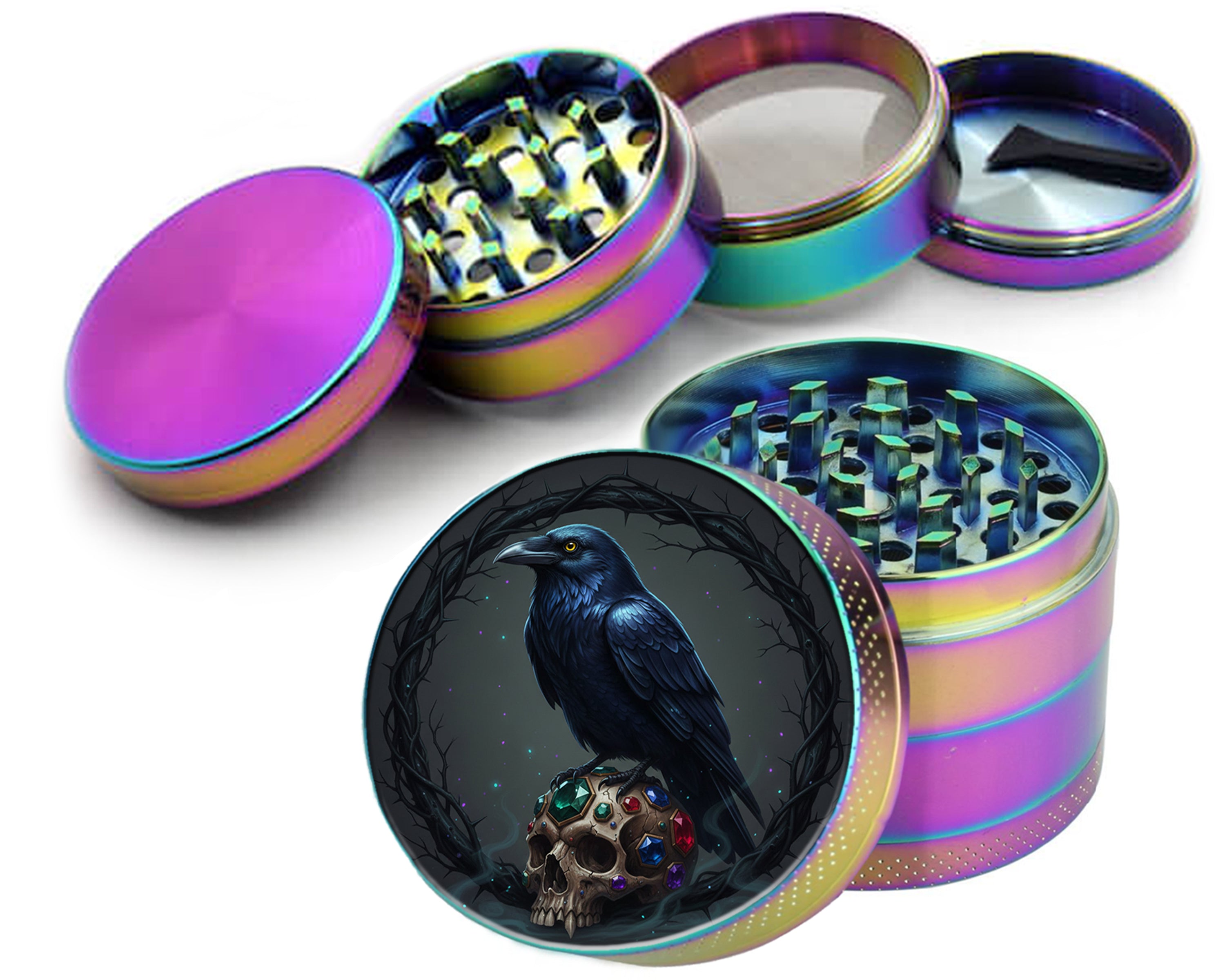 Raven Jeweled Skull Spice Grinder Rainbow Grinder