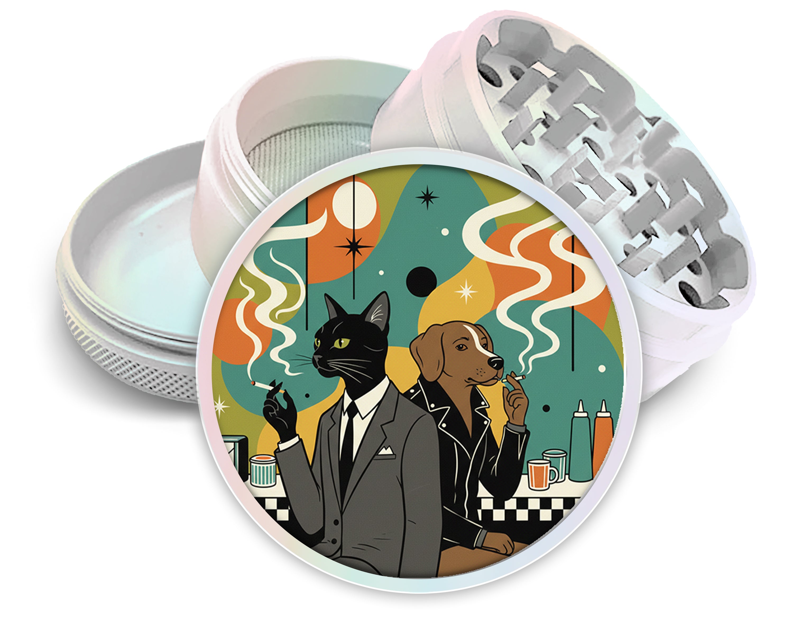 Midcentury Cat and Dog Noir Duo Spice Grinder White Grinder