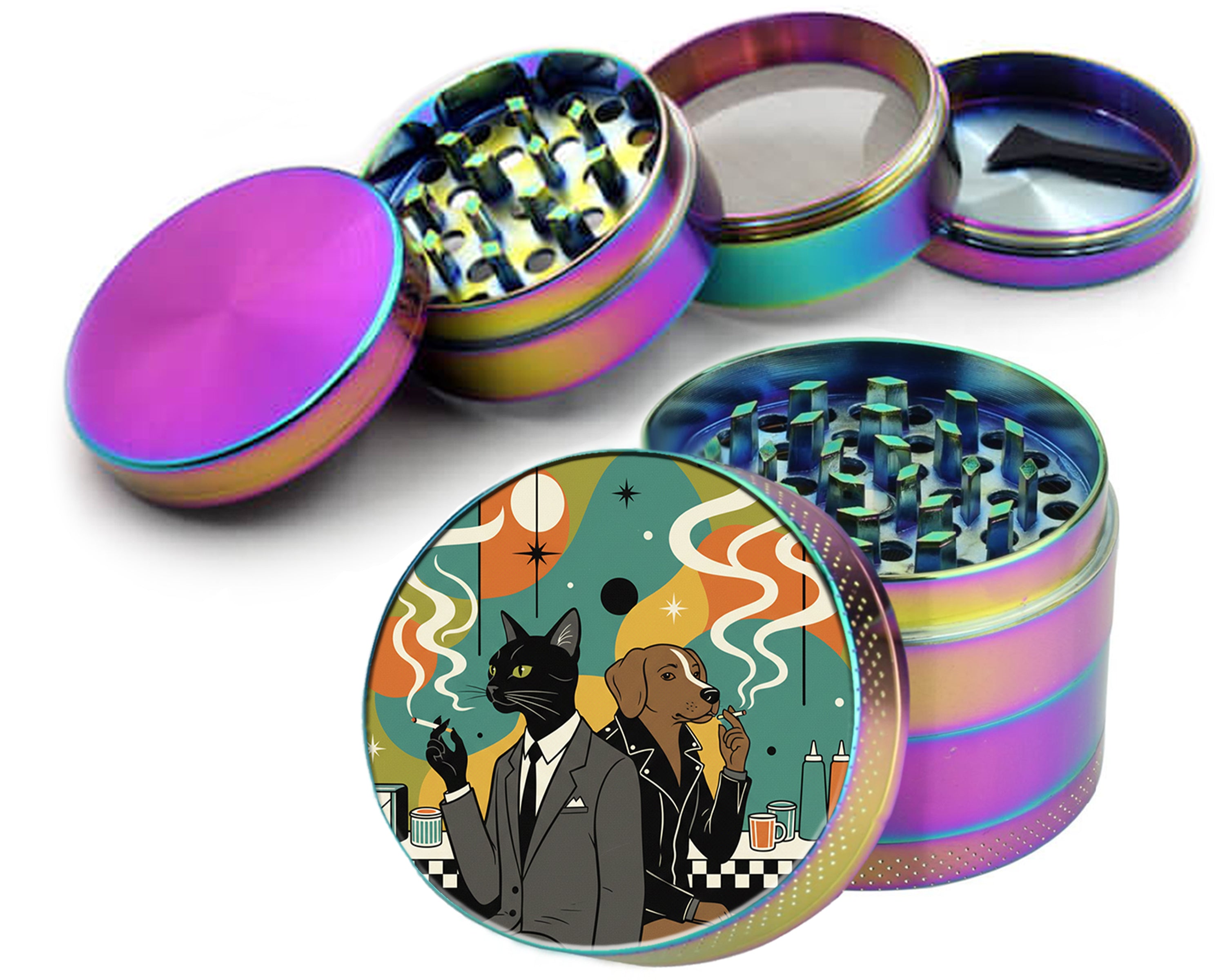 Midcentury Cat and Dog Noir Duo Spice Grinder Rainbow Grinder