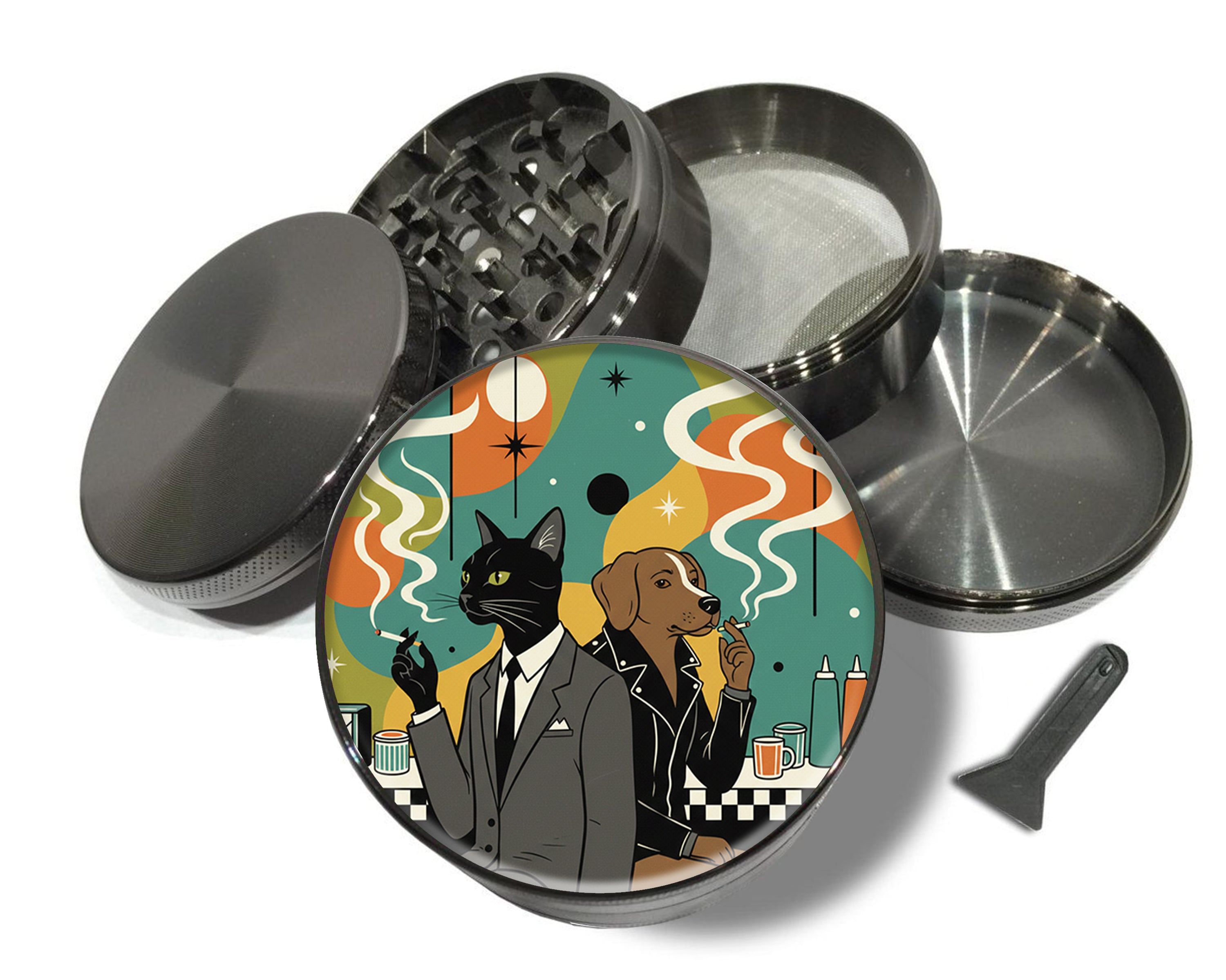Midcentury Cat and Dog Noir Duo Spice Grinder Grey Grinder