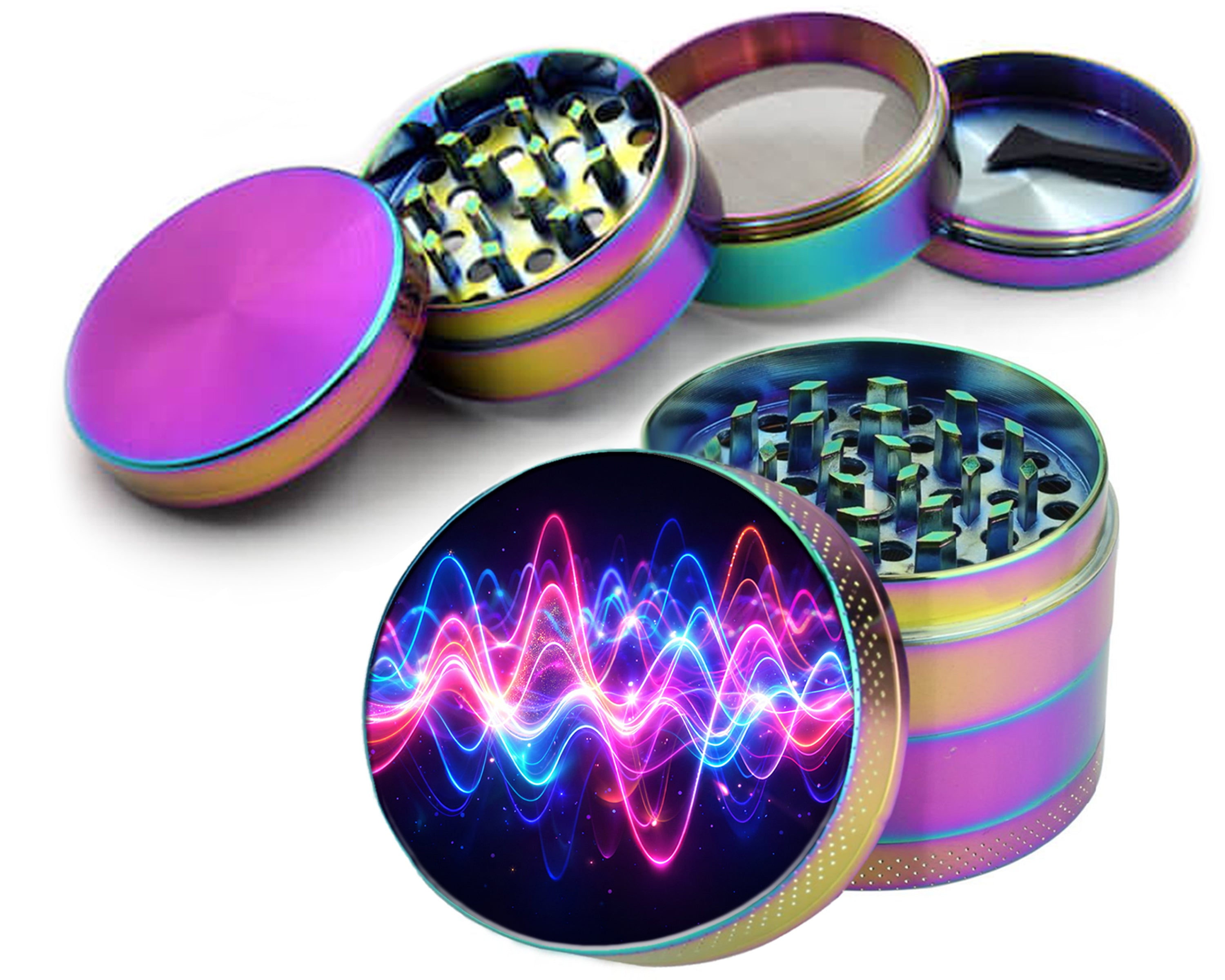 Neon Soundwave Vibes Audio Frequency Art Spice Grinder Rainbow Grinder