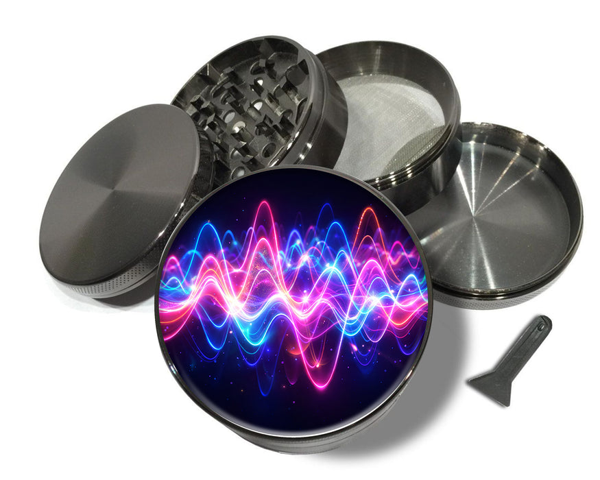 Neon Soundwave Vibes Audio Frequency Art Spice Grinder Grey Grinder