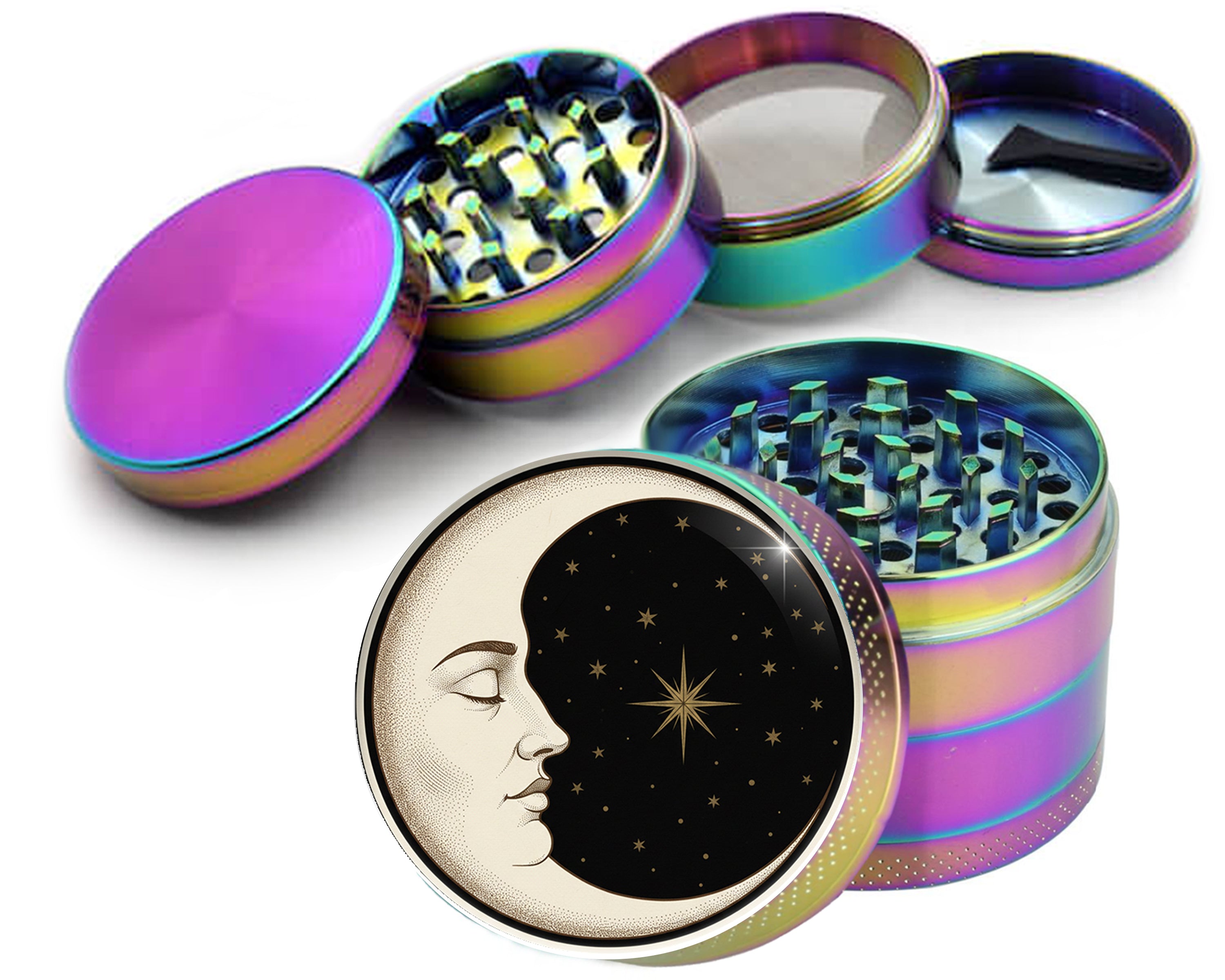 Celestial Moon Portrait Spice Grinder Rainbow Grinder