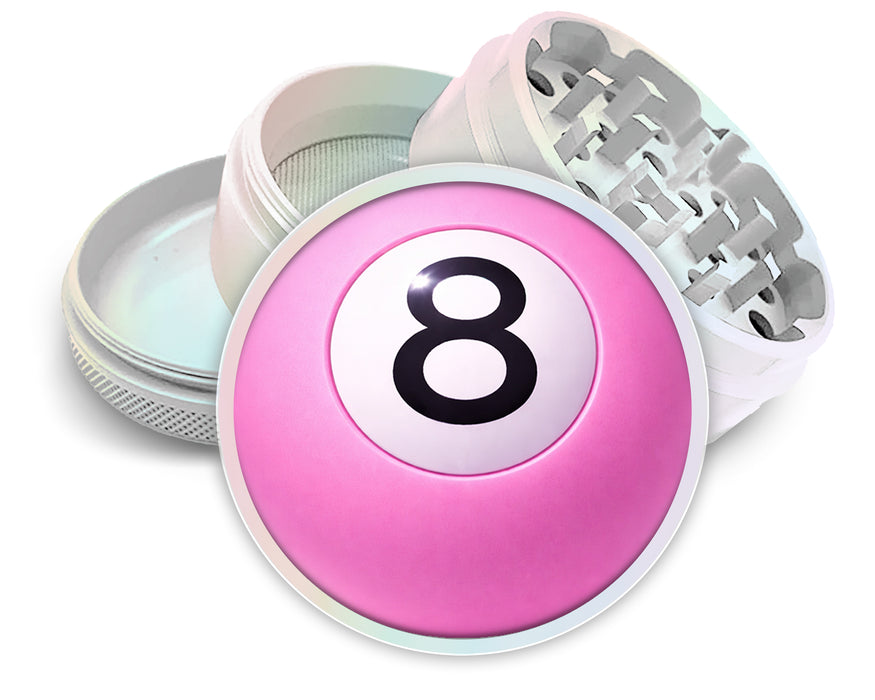 Soft Pink 8 Ball Retro Vibe Pool Hall Style Spice Grinder White Grinder