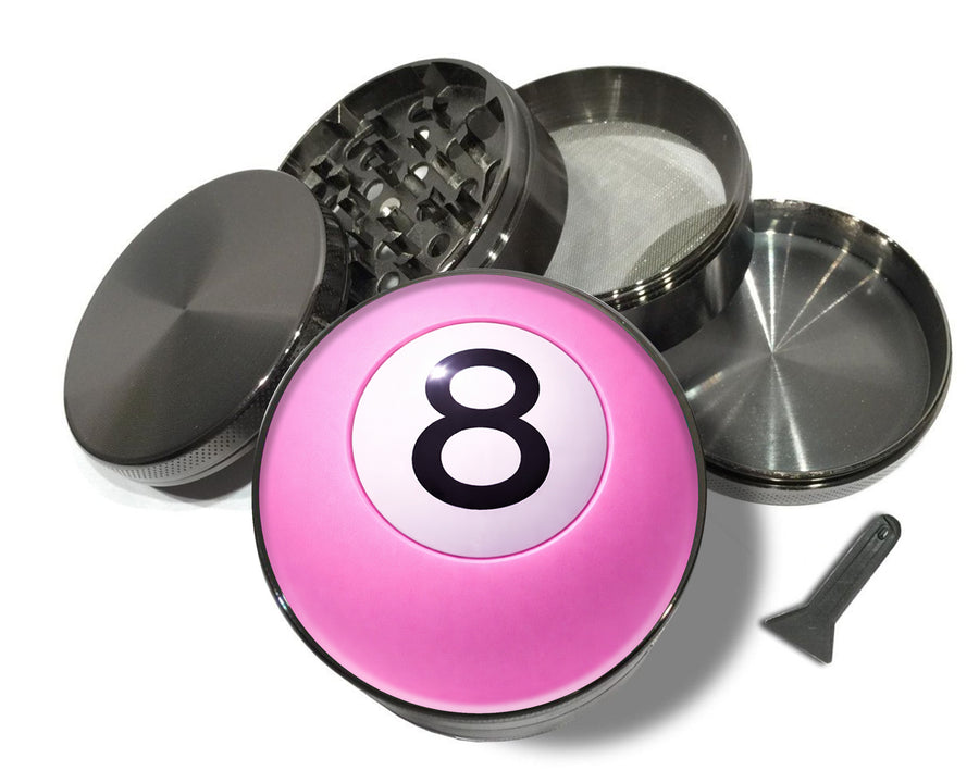 Soft Pink 8 Ball Retro Vibe Pool Hall Style Spice Grinder Grey Grinder