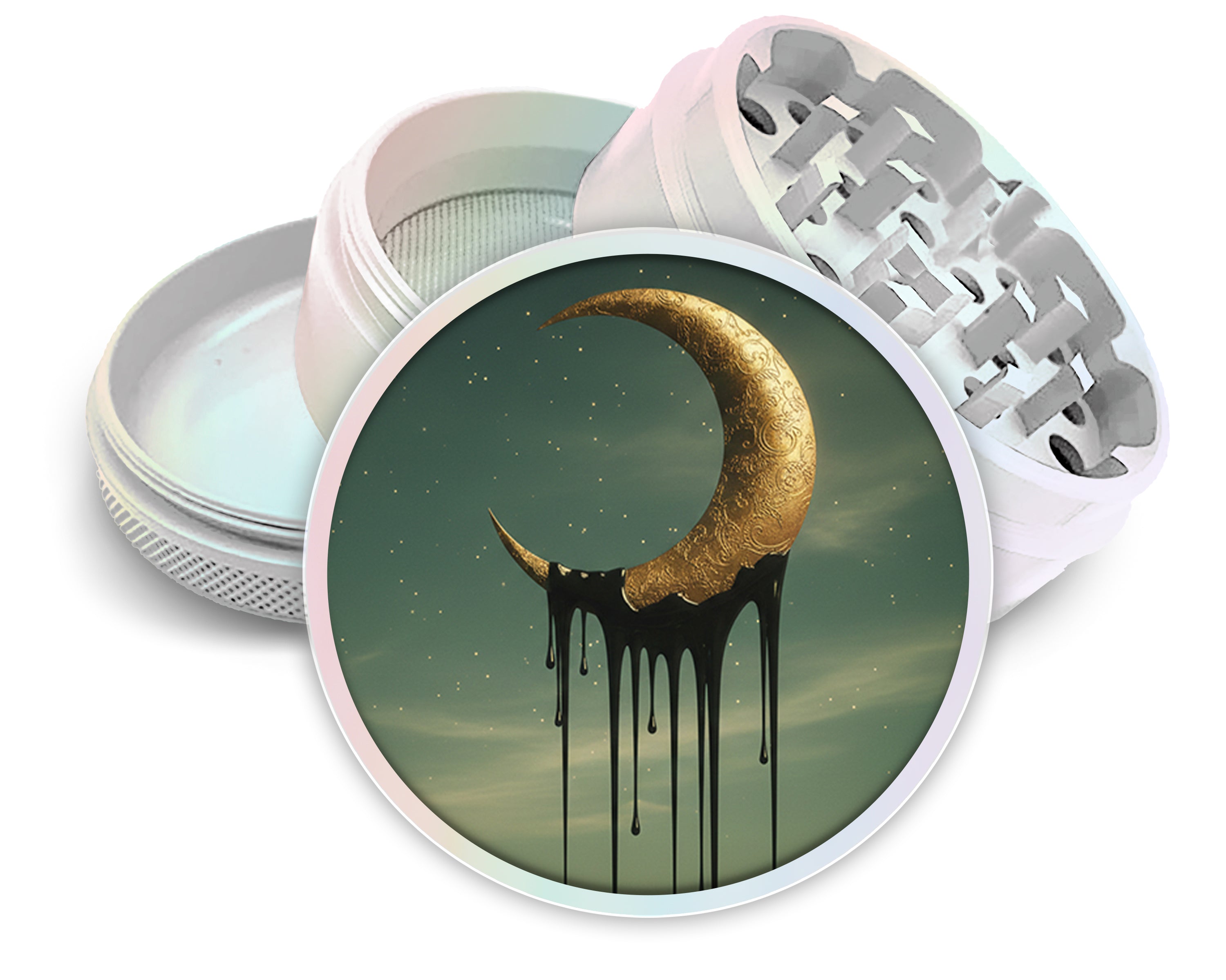 Dripping Golden Crescent Moon Spice Grinder White Grinder