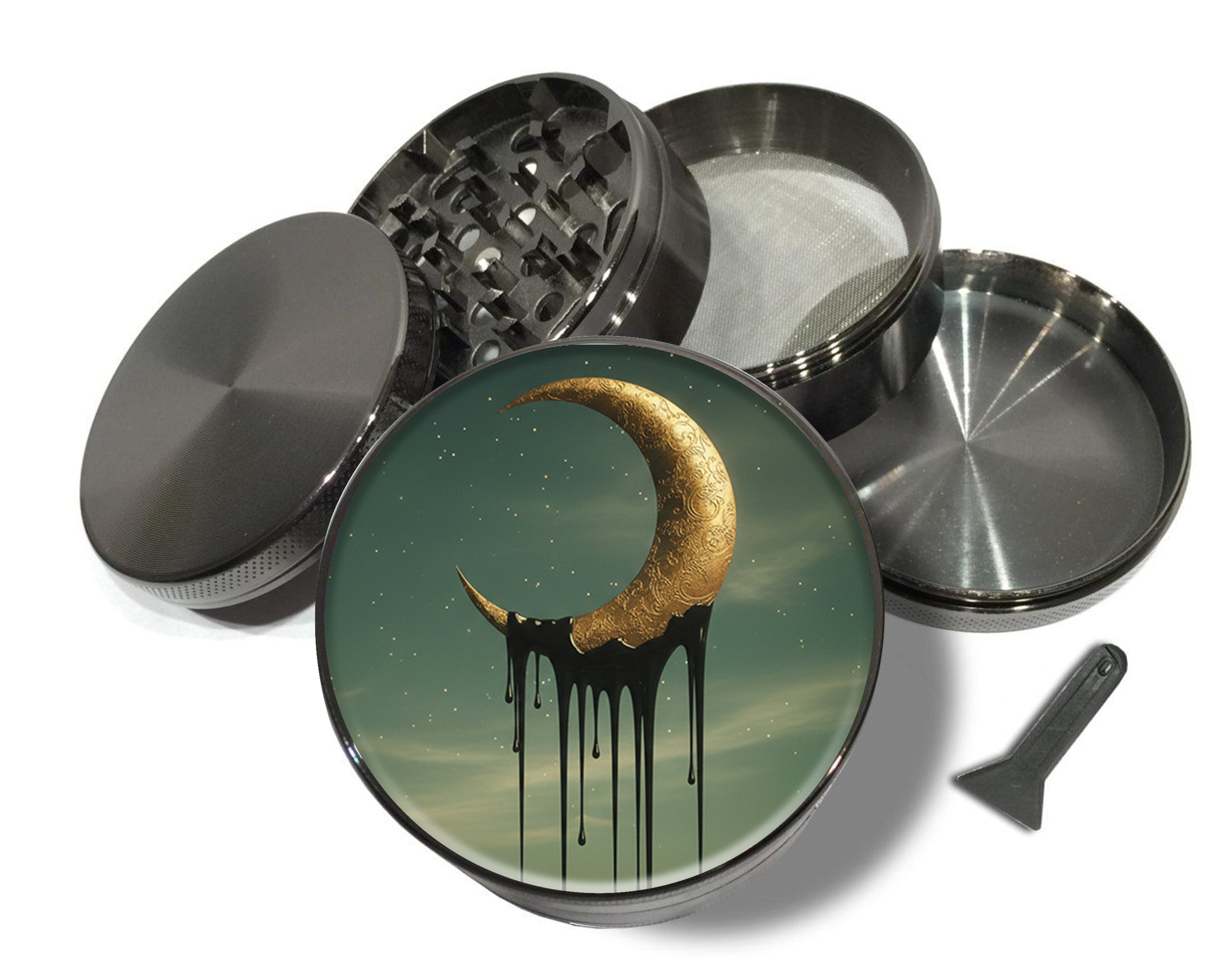Dripping Golden Crescent Moon Spice Grinder Grey Grinder