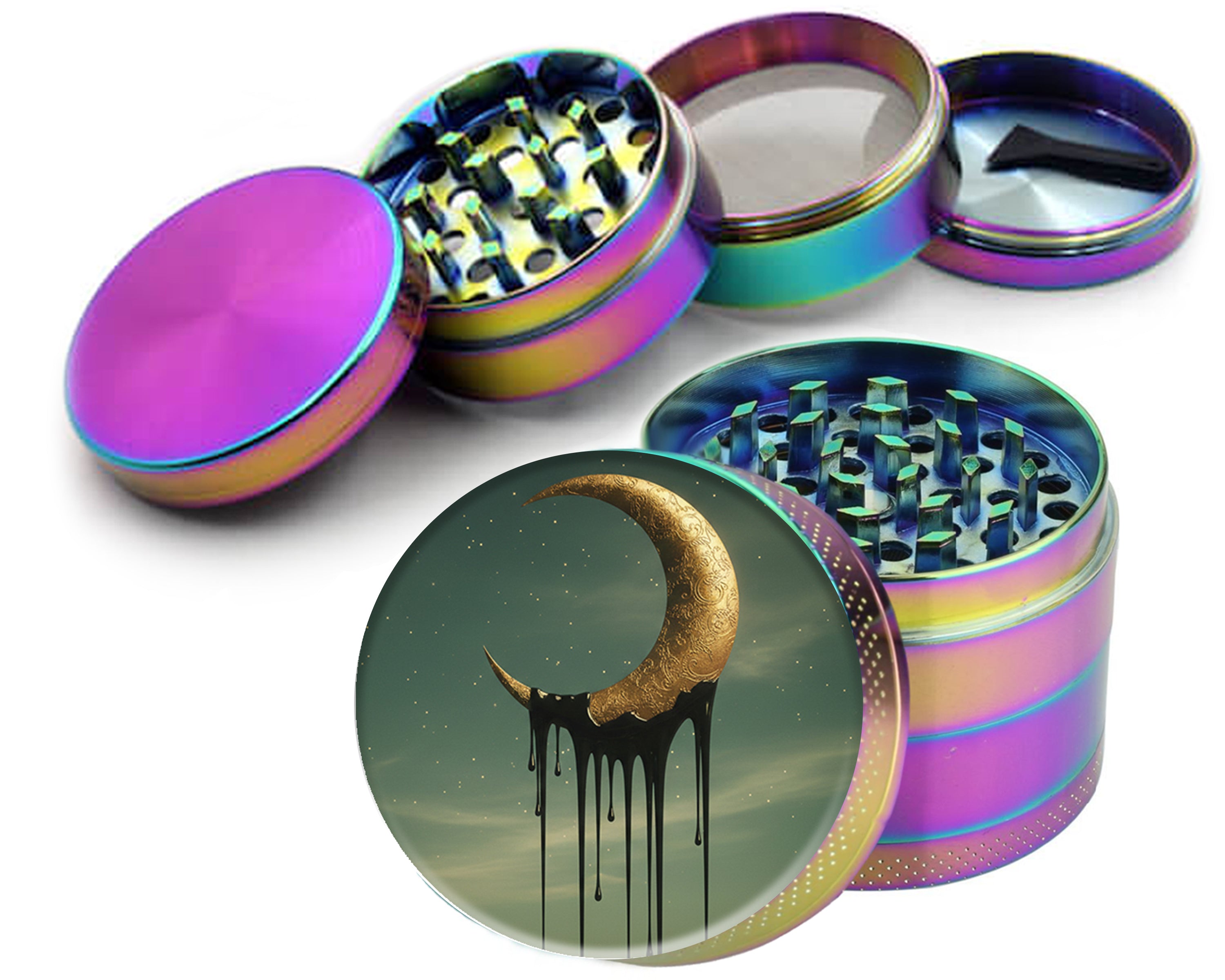 Dripping Golden Crescent Moon Spice Grinder Rainbow Grinder