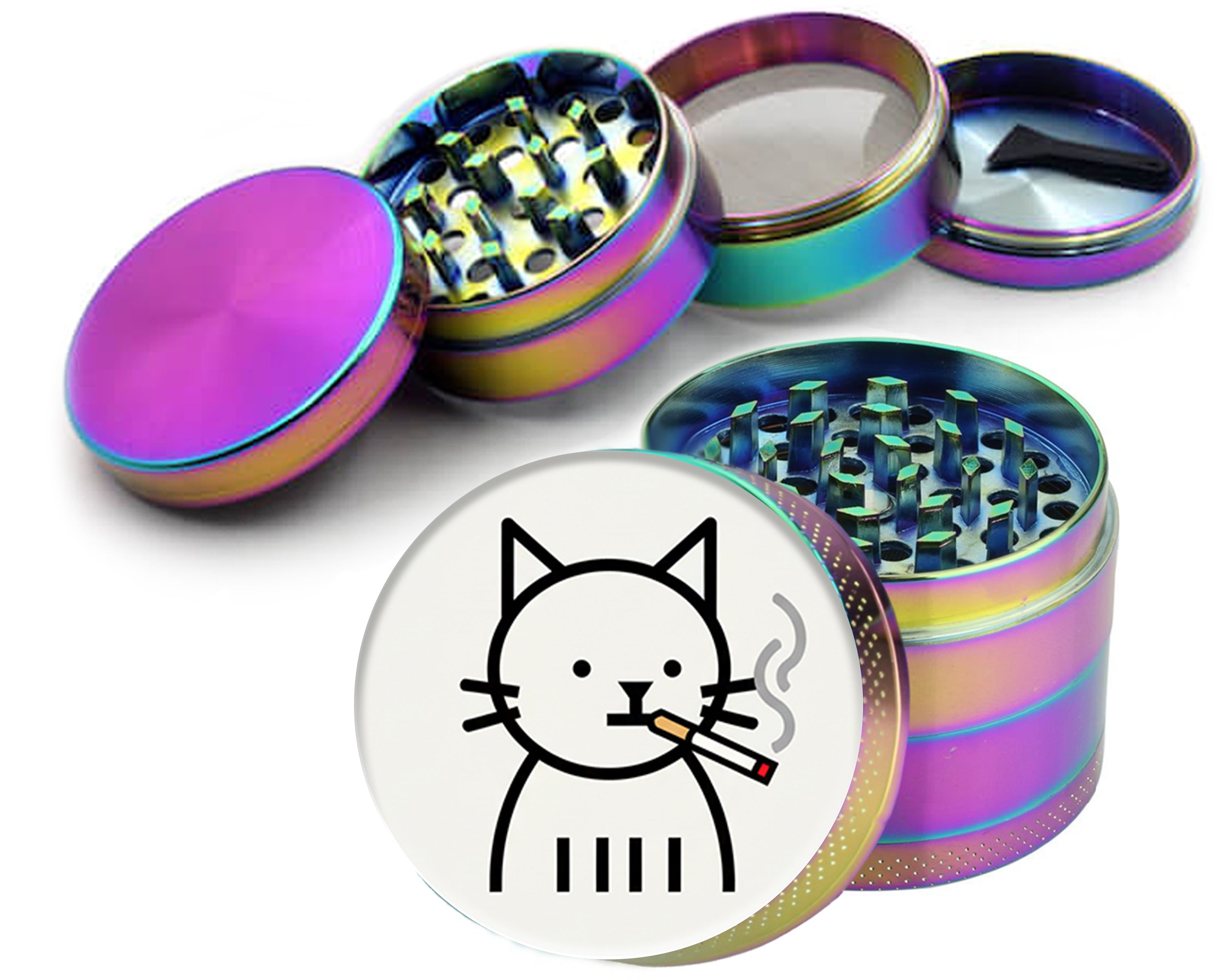 Minimalist Smoking Cat Icon Spice Grinder Rainbow Grinder