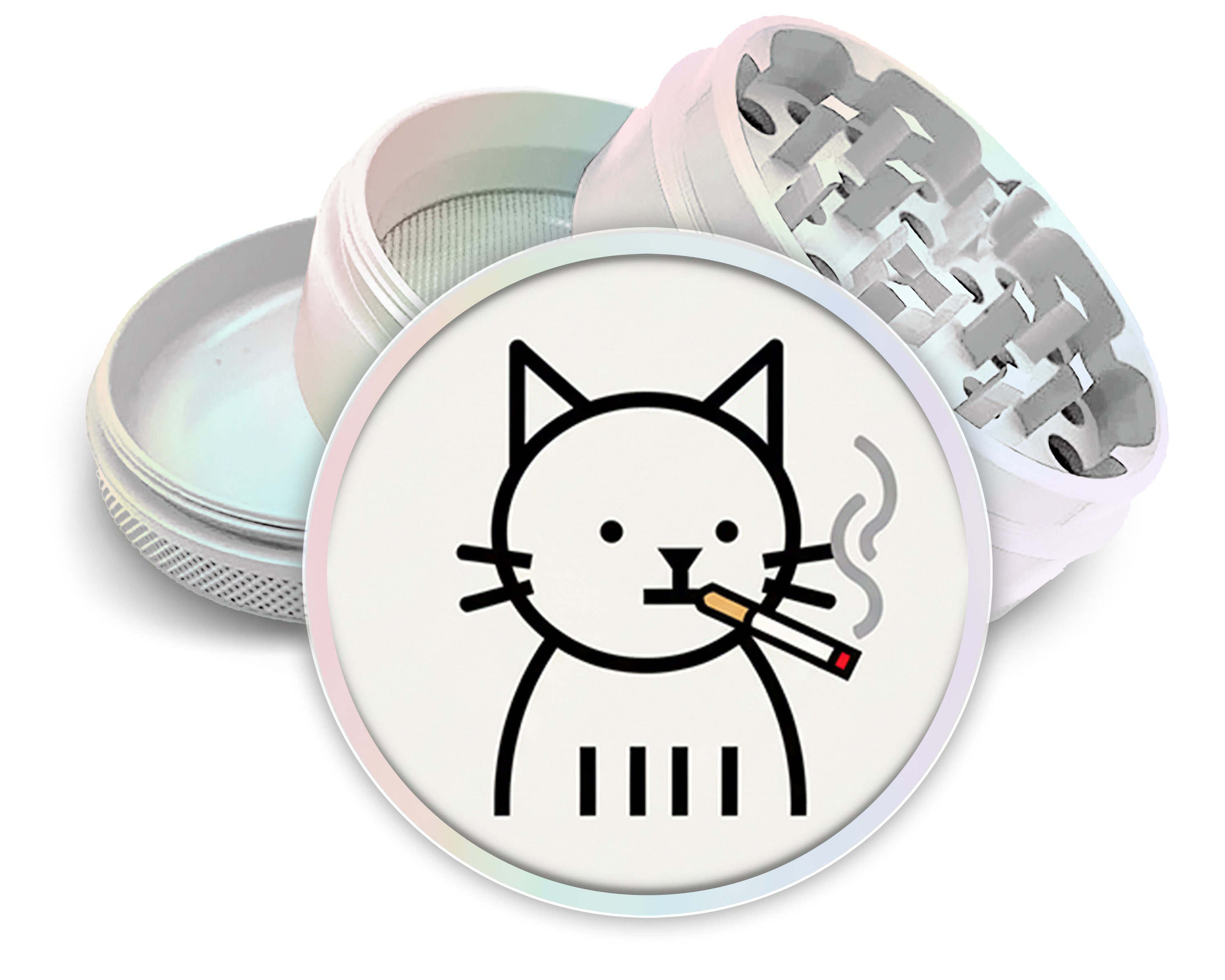Minimalist Smoking Cat Icon Spice Grinder White Grinder