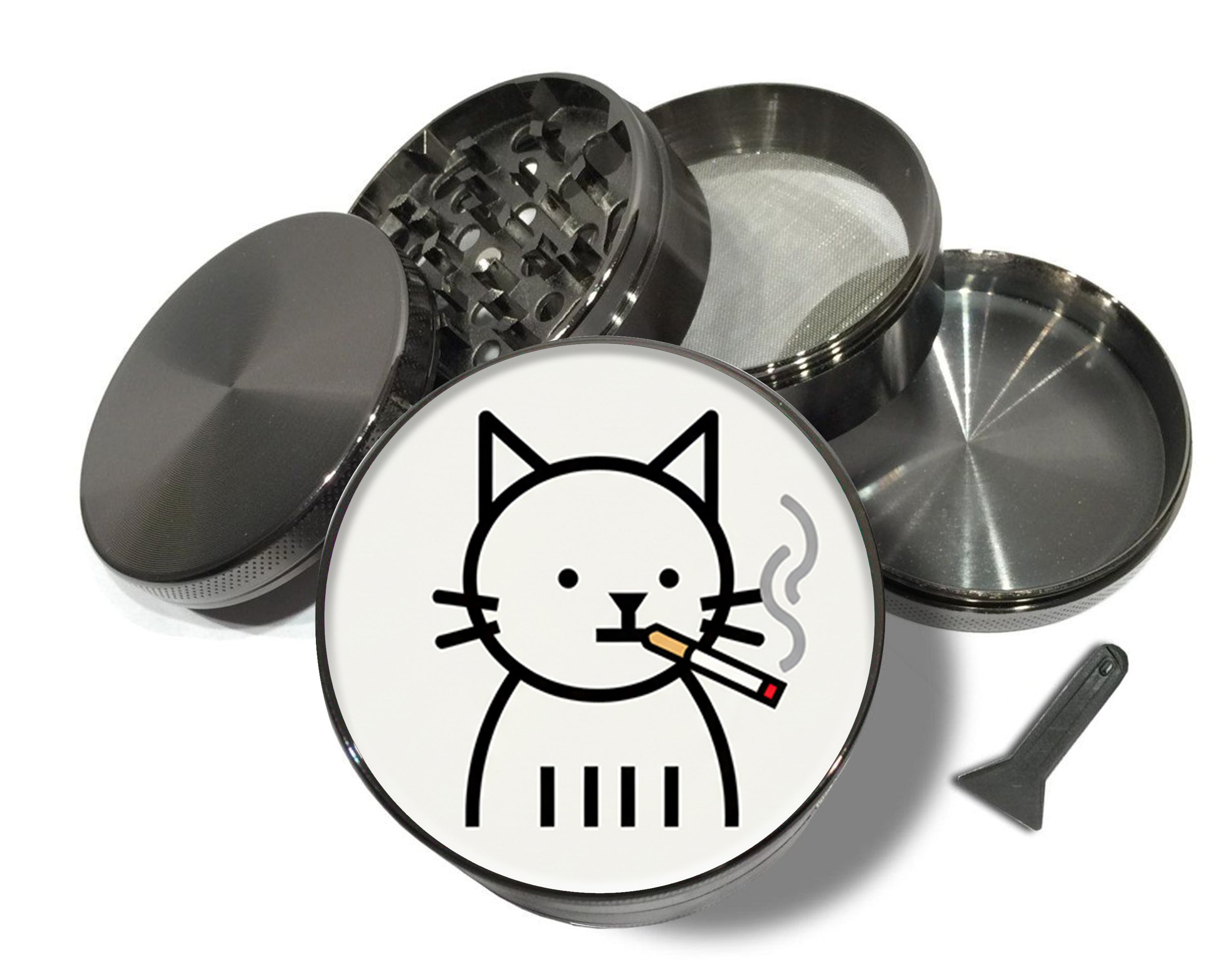 Minimalist Smoking Cat Icon Spice Grinder Grey Grinder