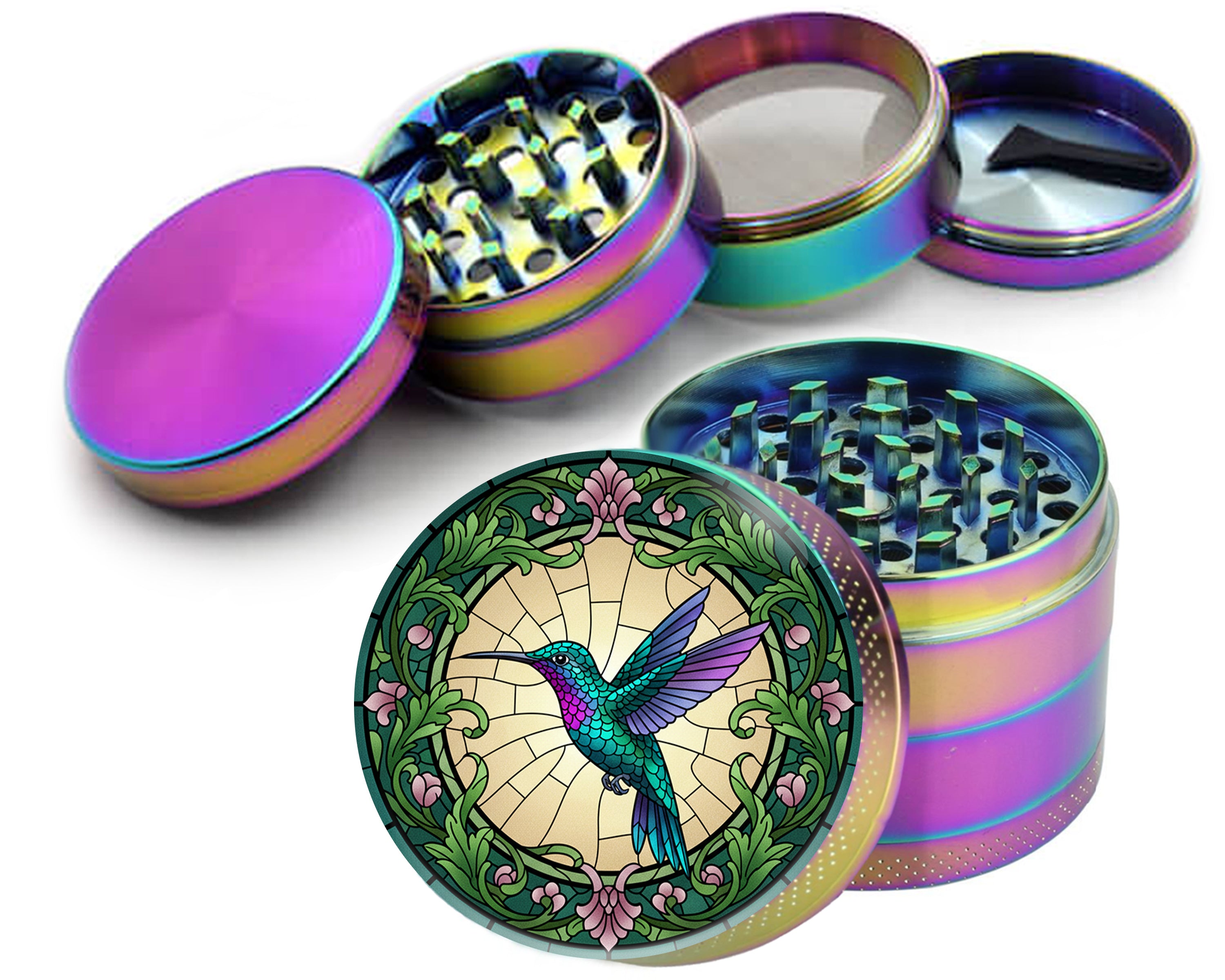 Art Nouveau Hummingbird Medallion Spice Grinder Rainbow Grinder