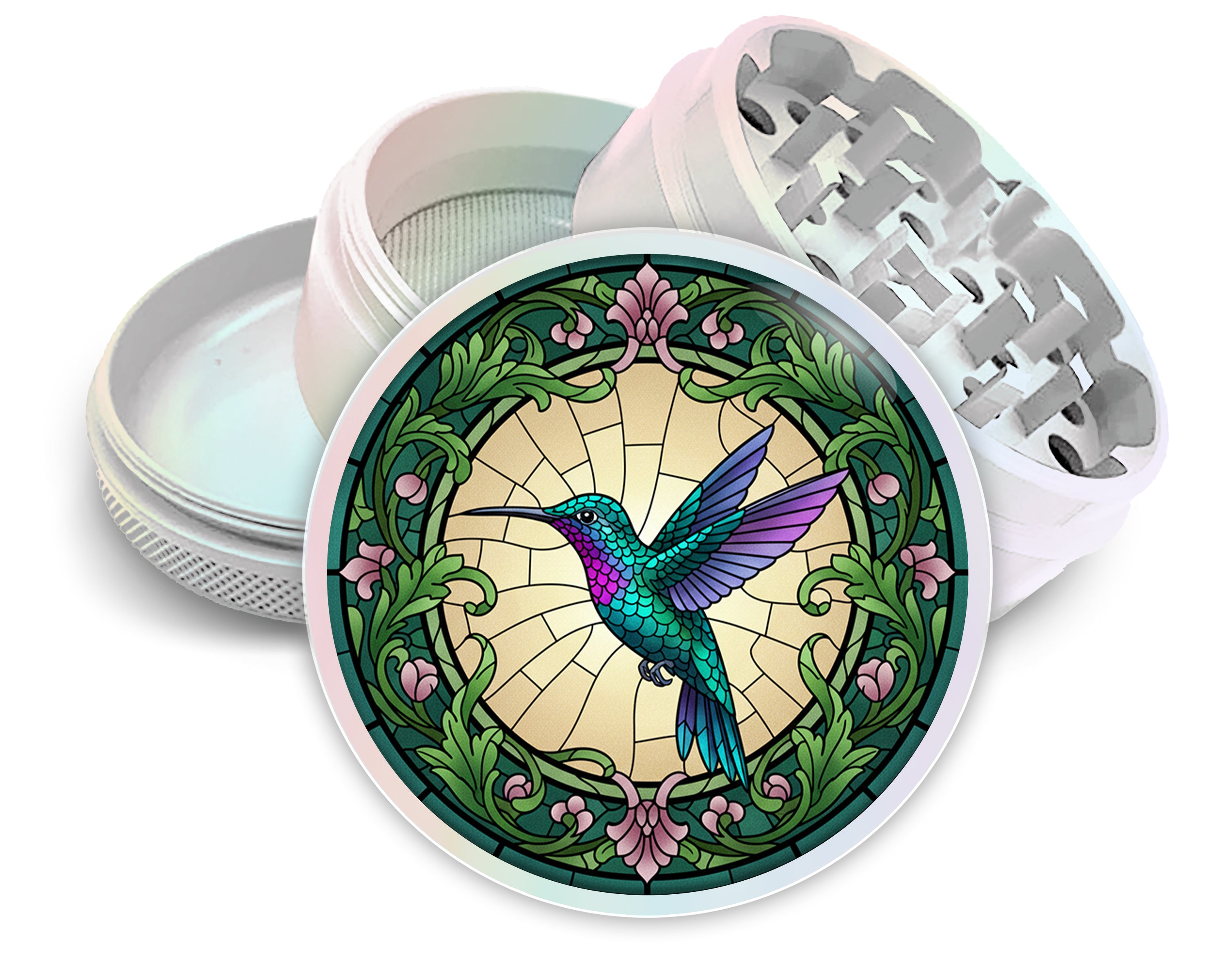 Art Nouveau Hummingbird Medallion Spice Grinder White Grinder