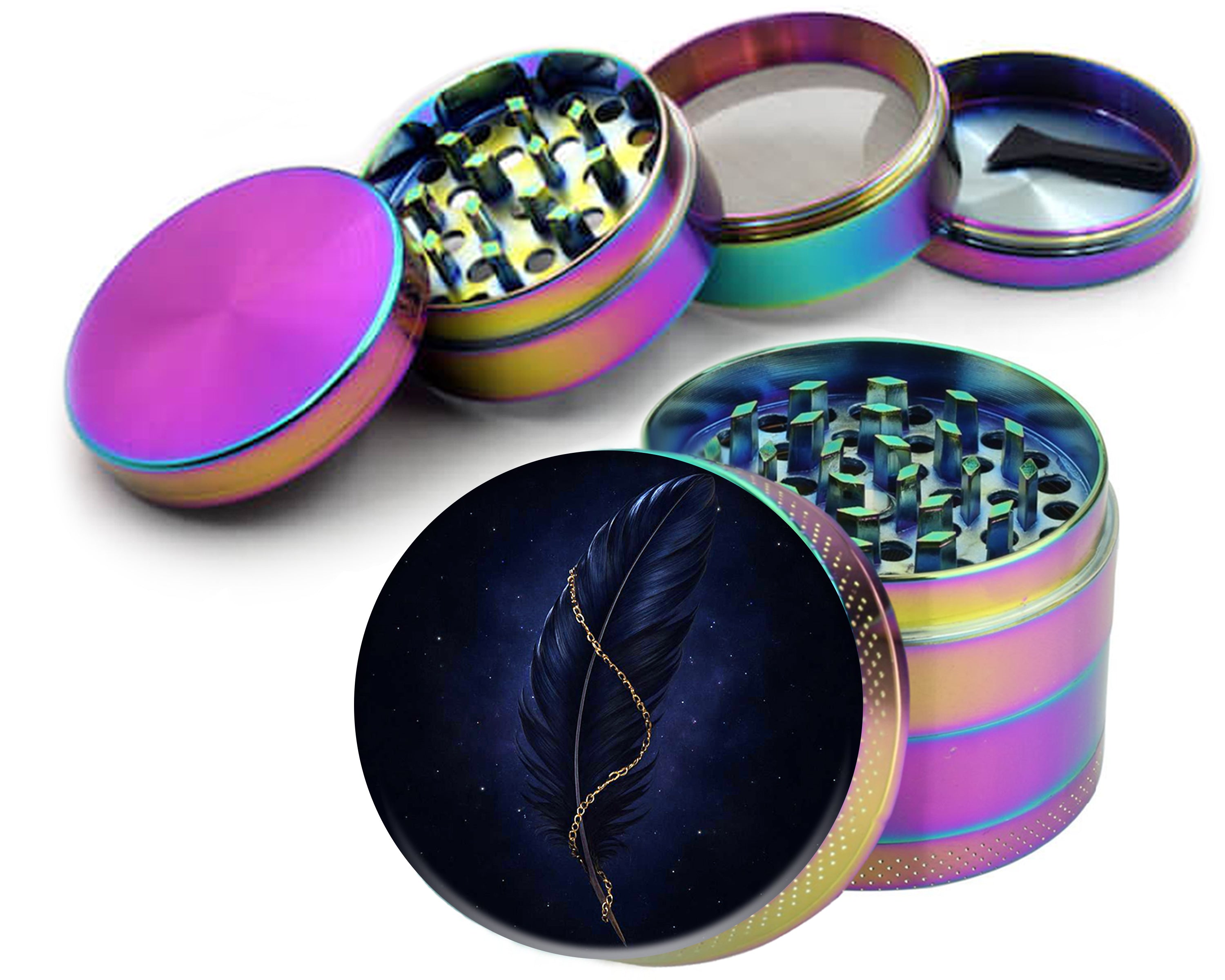 Midnight Feather Talisman Spice Grinder Rainbow Grinder