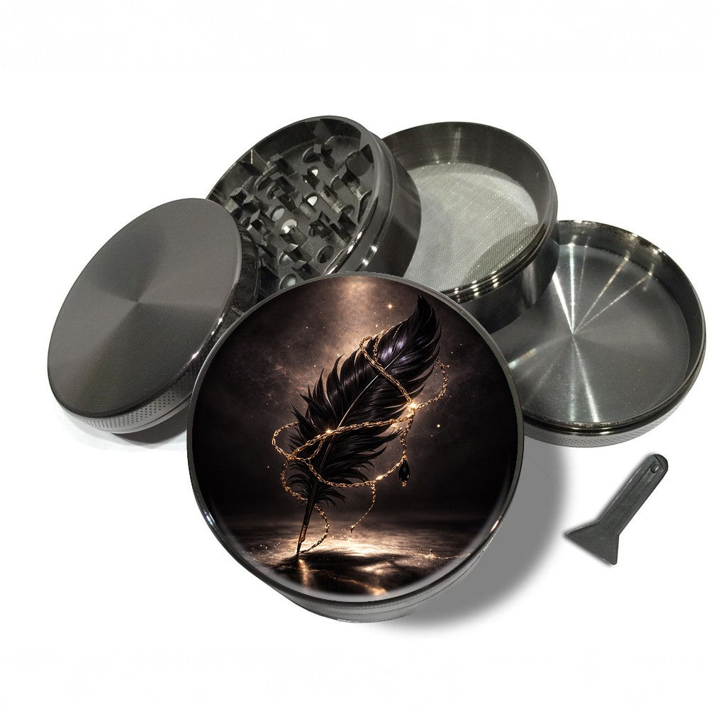 Black Celestial Feather Relic Spice Grinder Grey Grinder